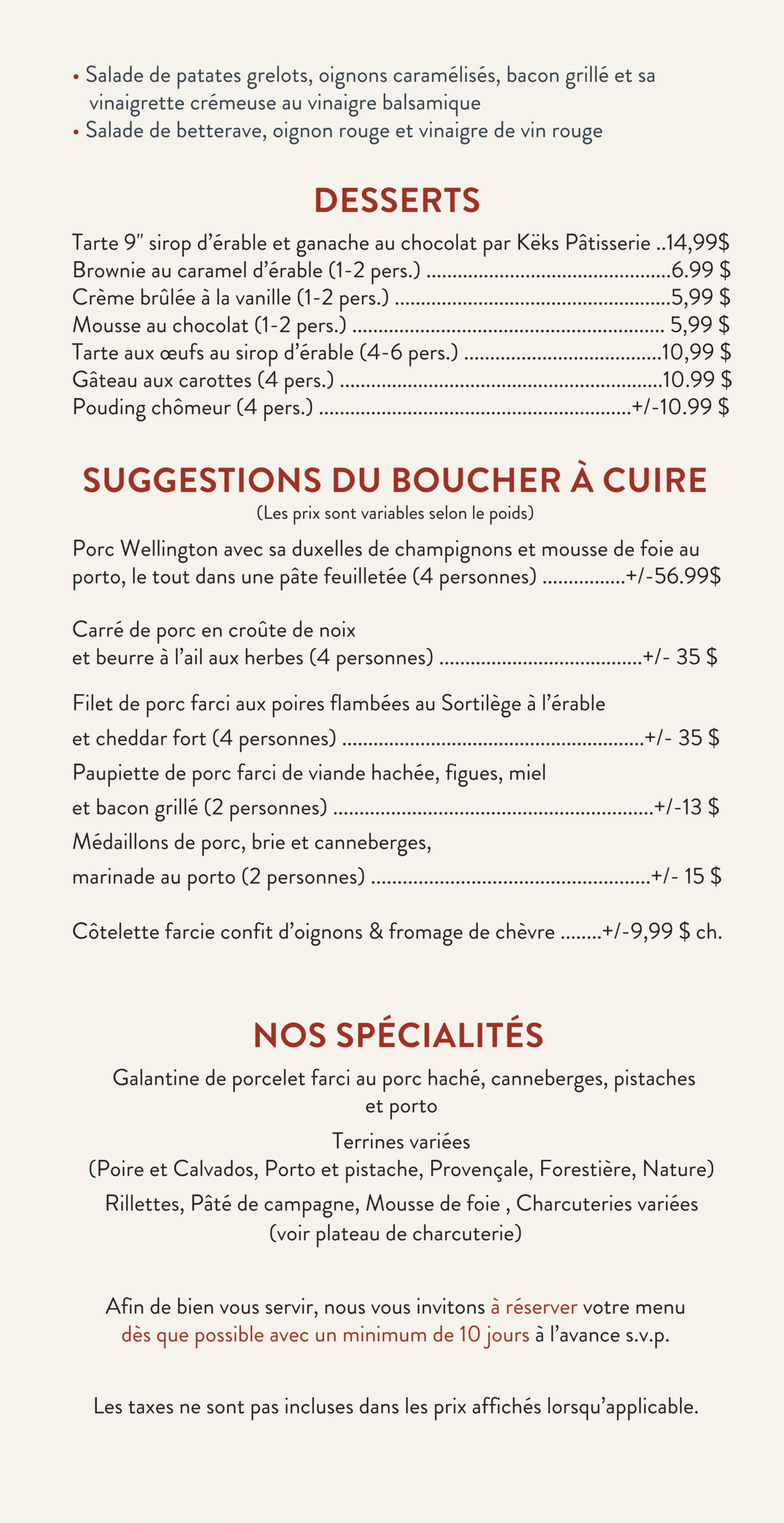 Menu à la carte (1)